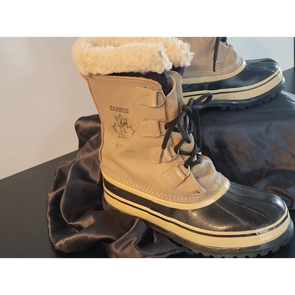 Vintage Sorel Caribou Kaufman Boots Mens 9 Made in Canada Tan Winter Snow Duck